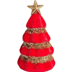 Sapin velours rouge et pailleté doré à poser Ø10,5xH19cm-Gifi Best
