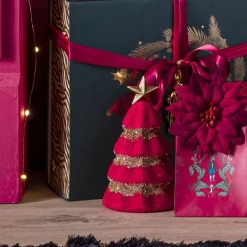 Sapin velours rouge et pailleté doré à poser Ø10,5xH19cm-Gifi Best