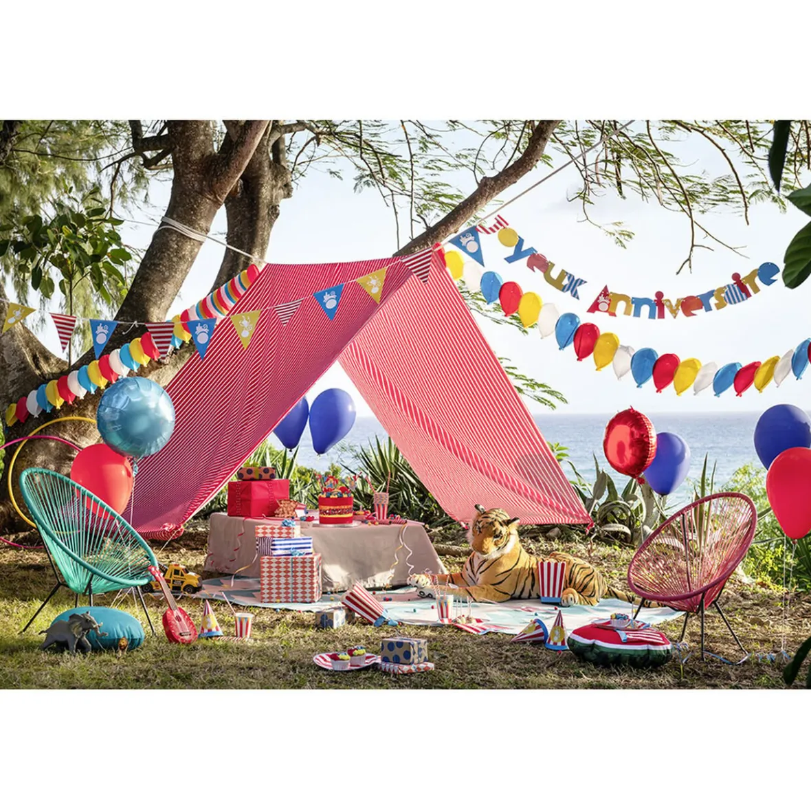 Sarbacane Circus rayée rouge et blanche x 4 et ses 60 boules-Gifi Sale