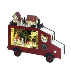 Scène lumineuse Bus de Noël en bois 24LED blanc chaud 32x7,2xH24cm-Gifi Hot