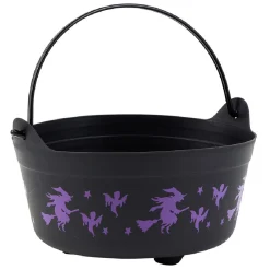 Seau à bonbons Halloween motif sorcière noir et violet-Gifi Outlet