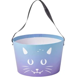 Seau à bonbons Halloween tête de chat bleu et violet Ø19xH12cm-Gifi