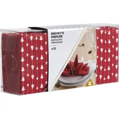 Serviette de Noël pré pliée rouge motif sapin x 12-Gifi Outlet