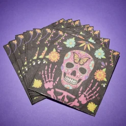 Serviette de table Halloween tête de mort mexicaine noir et multicolore x16-Gifi Sale