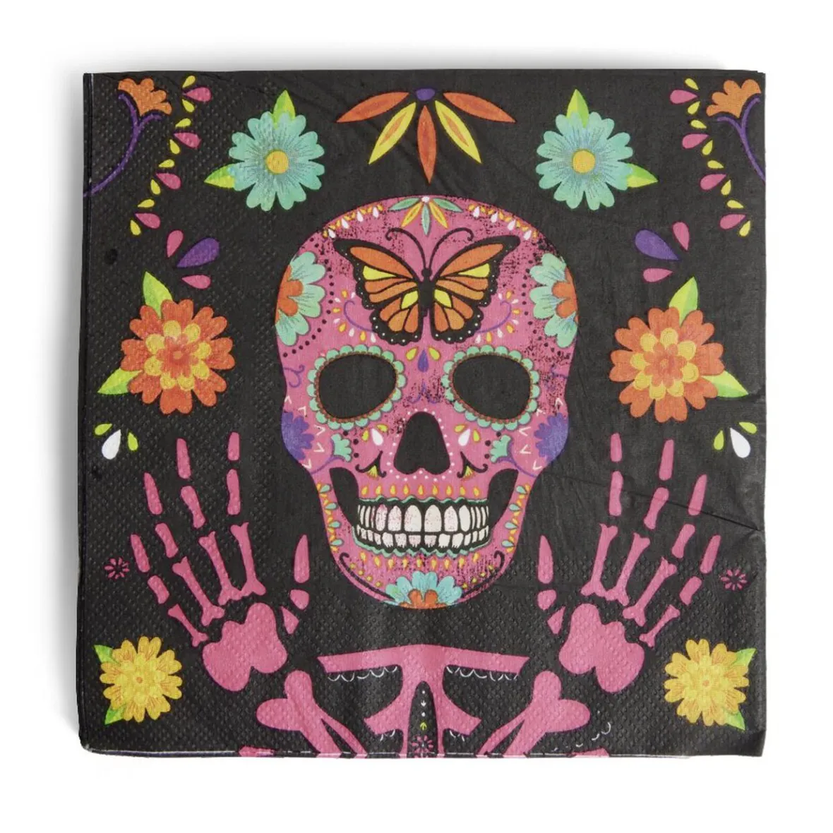 Serviette de table Halloween tête de mort mexicaine noir et multicolore x16-Gifi Sale