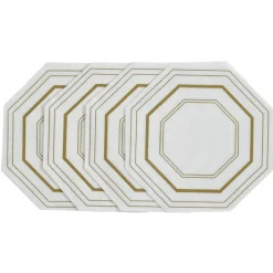 Serviette de table hexagonale blanche décor doré x10-Gifi New