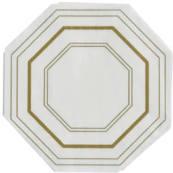 Serviette de table hexagonale blanche décor doré x10-Gifi New