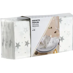Serviette de table pré-pliée blanche étoiles argentées x12-Gifi Outlet