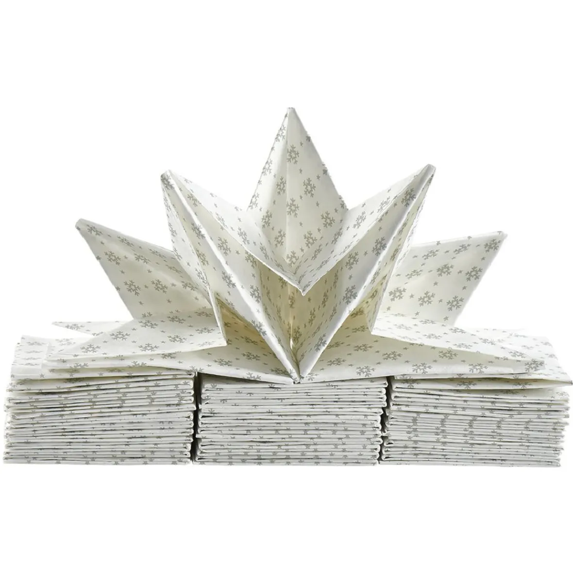 Serviette de table pré-pliée flocons argentés x12-Gifi Discount