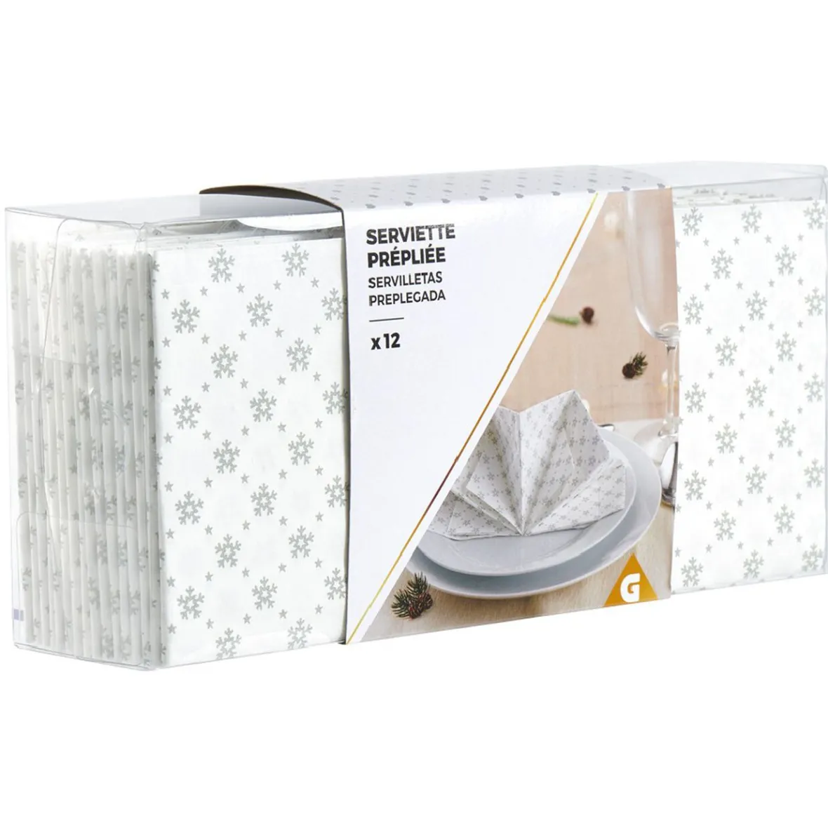 Serviette de table pré-pliée flocons argentés x12-Gifi Discount
