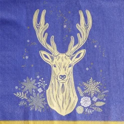 Serviette en papier bleu motif cerf doré x20-Gifi