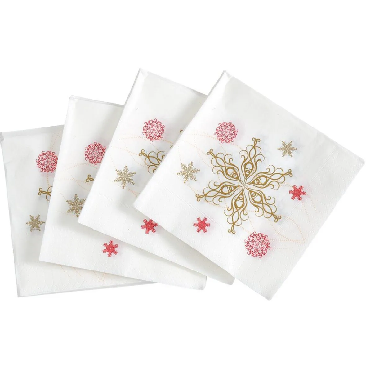 Serviette en papier imprimé guirlande de flocon rouge doré x20-Gifi