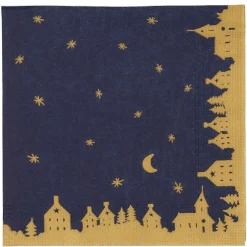 Serviette en papier imprimé bleu avec bordure village doré x20-Gifi