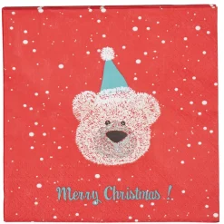 Serviette en papier rouge design ourson Noël x20-Gifi