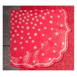 Serviette forme baroque rouge étoiles doré x12-Gifi Discount
