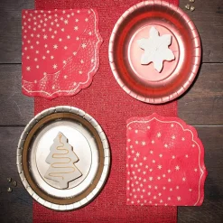 Serviette forme baroque rouge étoiles doré x12-Gifi Discount