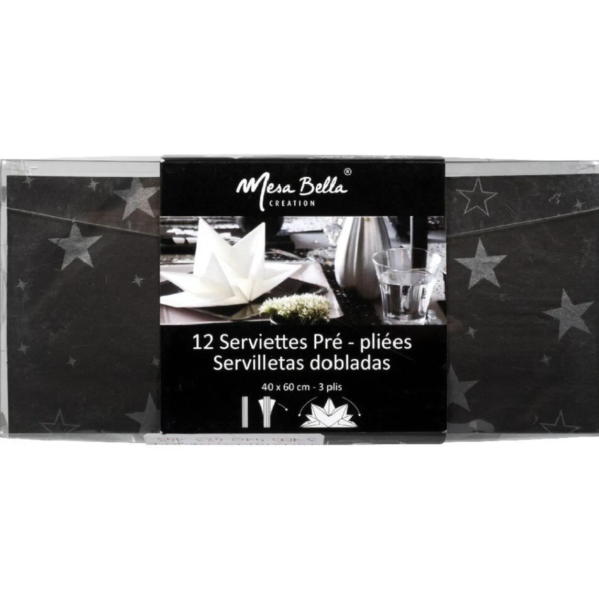 Serviette jetable pré pliée noire étoiles argentées x12-Gifi Clearance