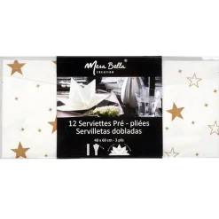 Serviette jetable pré pliée blanche étoiles dorées x12-Gifi New