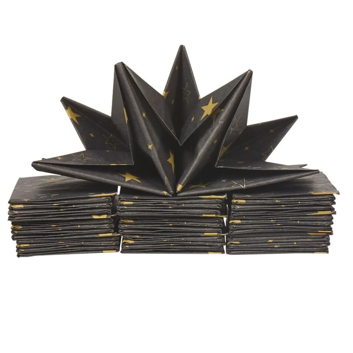 Serviette jetable pré pliée noire étoiles dorées x12-Gifi Clearance
