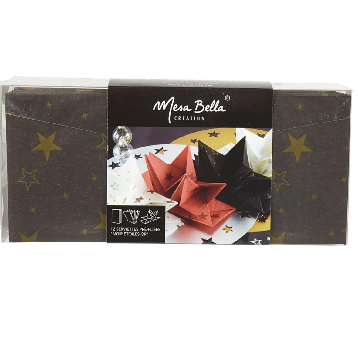 Serviette jetable pré pliée noire étoiles dorées x12-Gifi Clearance