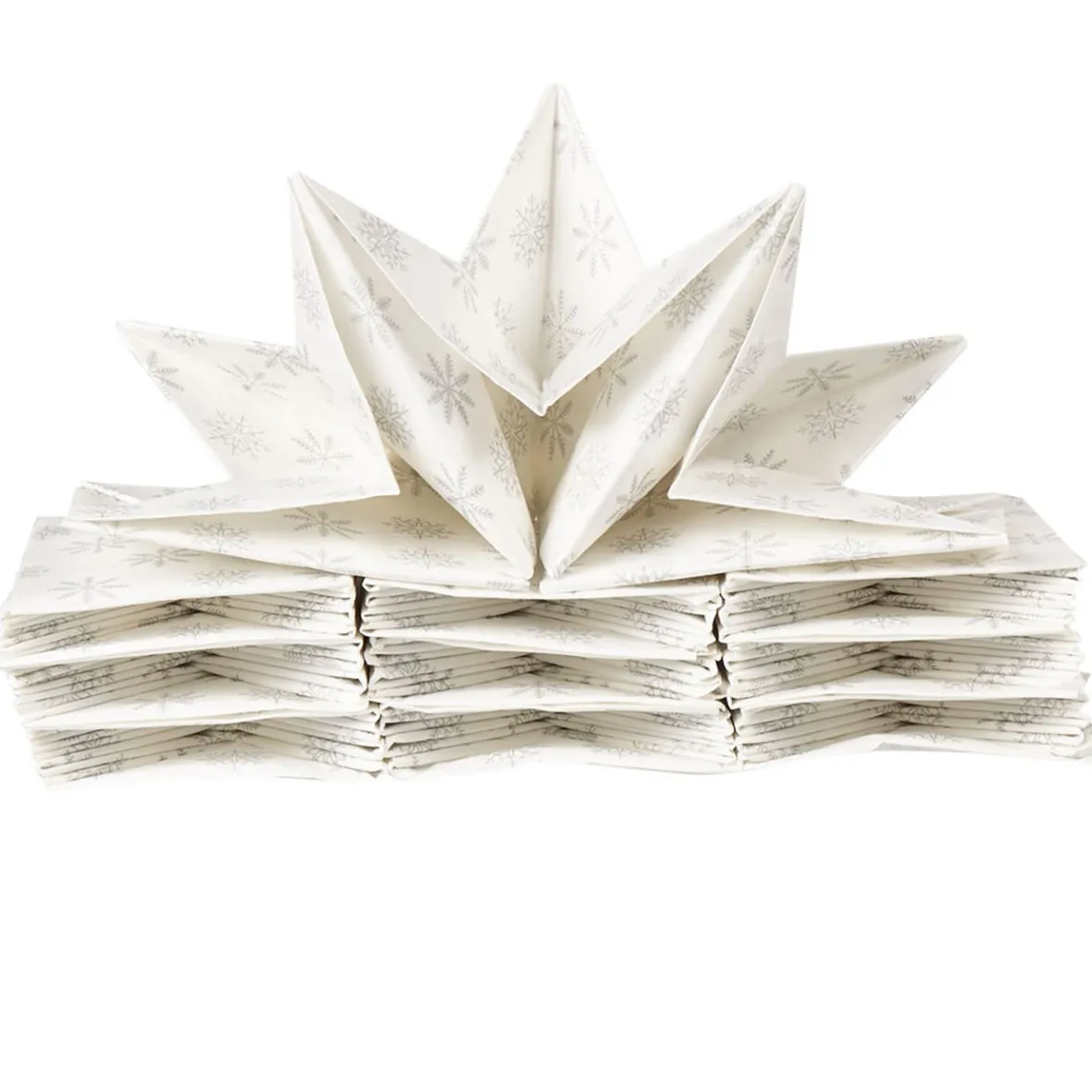 Serviette jetable pré pliée blanche flocons argentés x12-Gifi Outlet