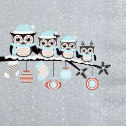Serviette motif hibou grise et blanche x20-Gifi Online