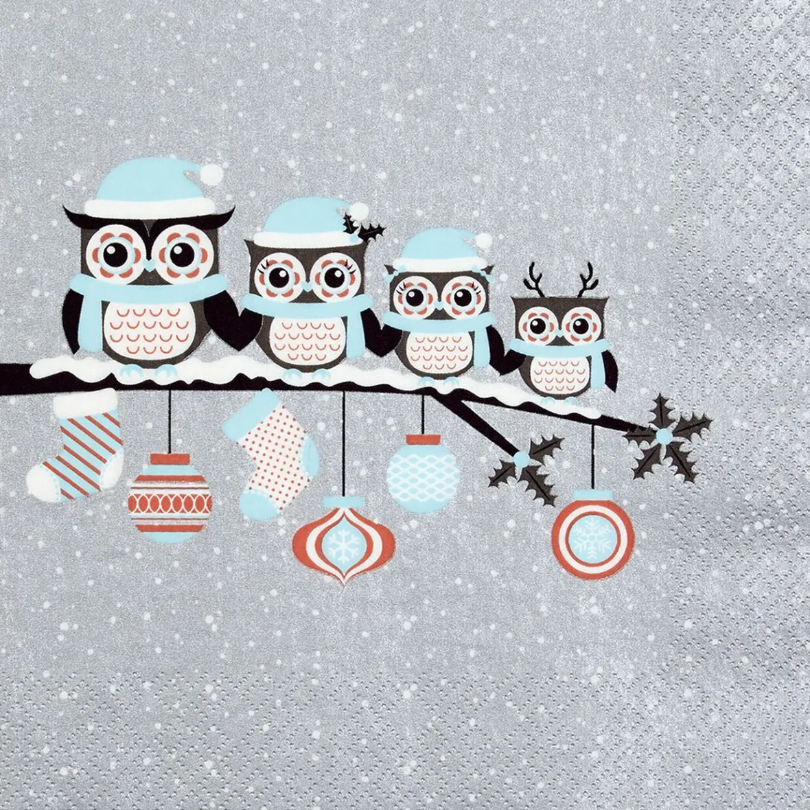 Serviette motif hibou grise et blanche x20-Gifi Online