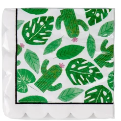 Serviette papier blanche déco feuilles et cactus verts x 20-Gifi Online