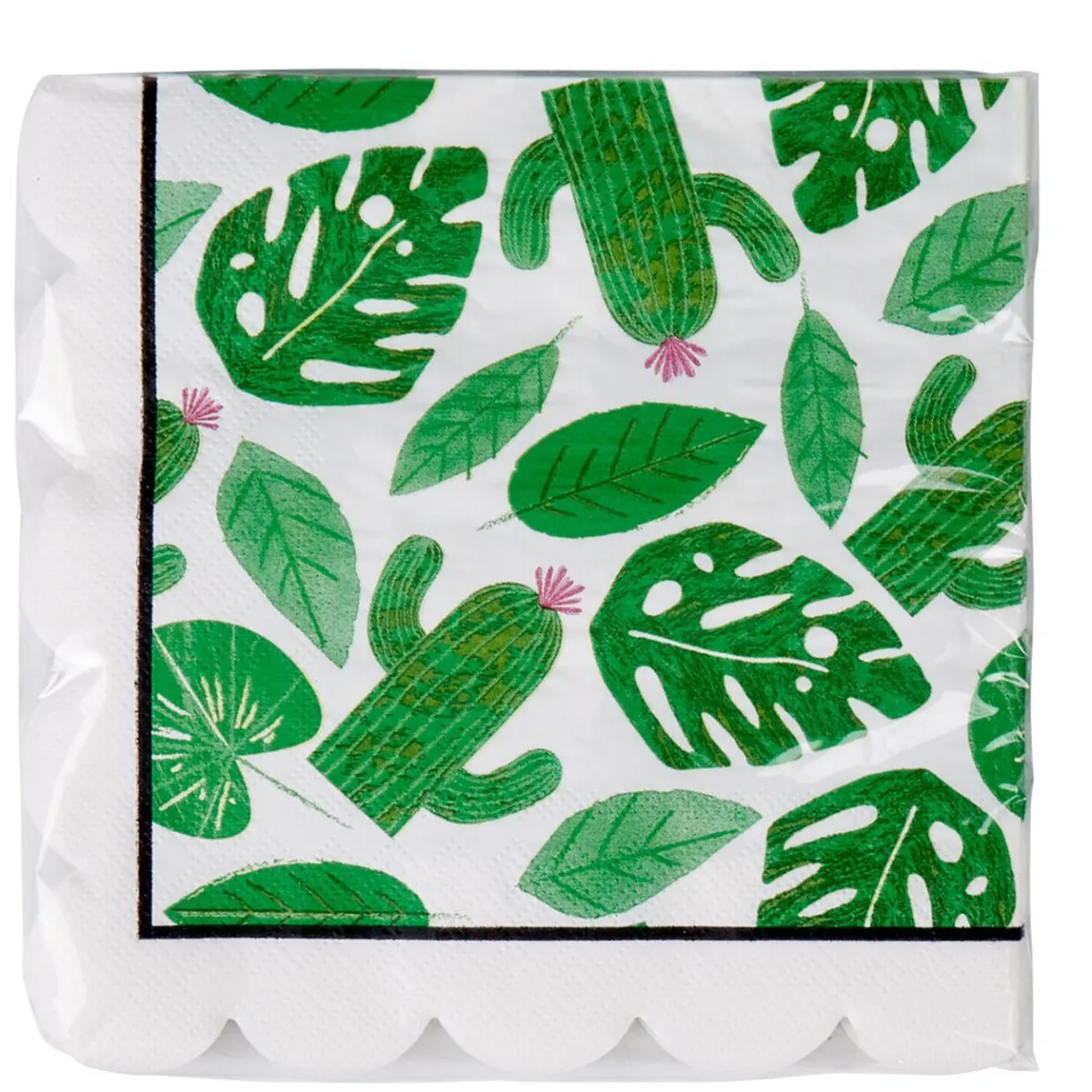 Serviette papier blanche déco feuilles et cactus verts x 20-Gifi Online