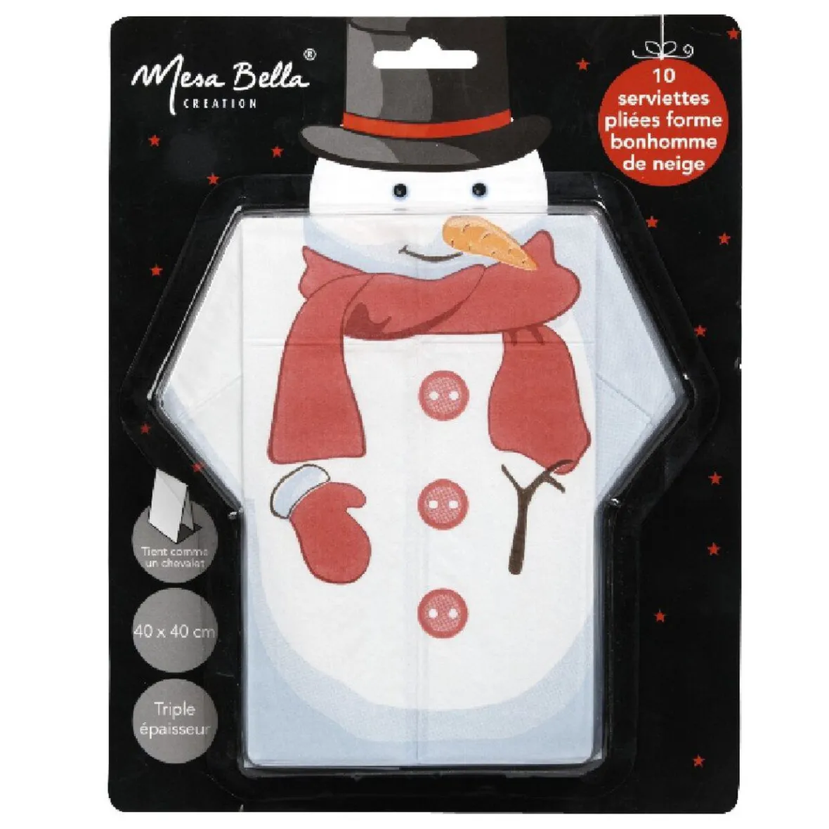Serviette pré pliée bonhomme de neige x10-Gifi Outlet