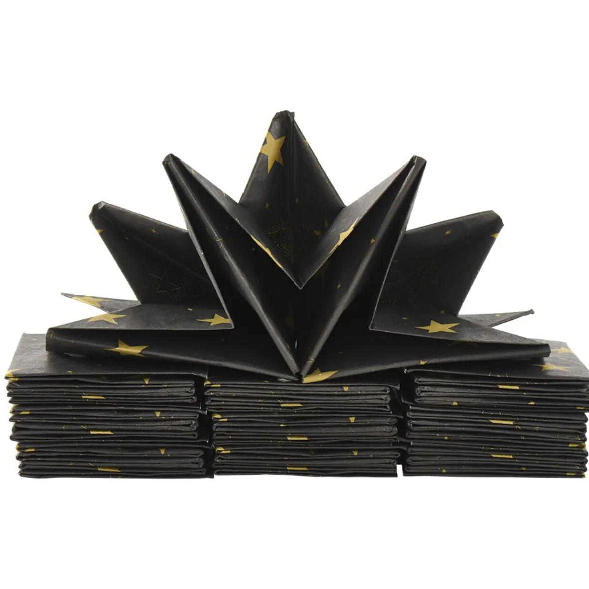 Serviettes de table pré-pliées noires étoiles dorées-Gifi Hot