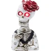 Squelette lady Halloween LED polyrésine noir et blanc avec rose rouge-Gifi Online