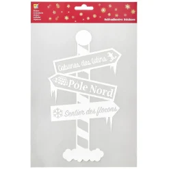 Sticker de Noël panneau directionnel blanc à paillettes-Gifi Outlet