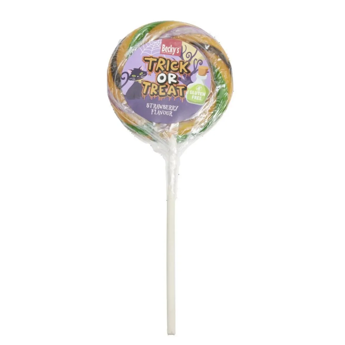 Sucette spirale Halloween Becky's farce et attrape sans gluten goût fraise 80g-Gifi Online