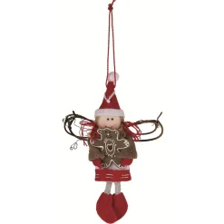 Sujet de Noël à suspendre en tissu décor rouge et blanc-Gifi Discount