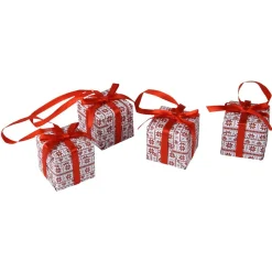 Supension forme cadeau de Noël rouge blanc x 4-Gifi New