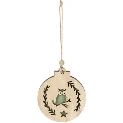 Supension ronde en bois nature motif ours ou hibou-Gifi Online