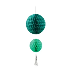 Suspension 2 boules avec pompon papier vert-Gifi New