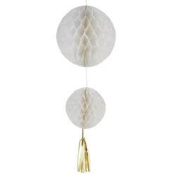 Suspension 2 boules en papier blanc et son pompon-Gifi Online