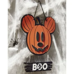 Suspension bois Disney inscription BOO tête Mickey citrouille orange-Gifi Online