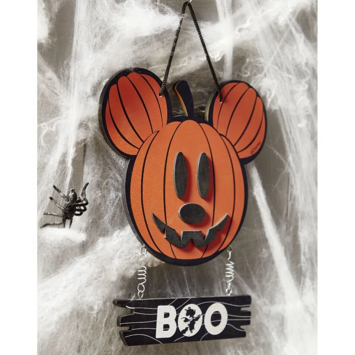Suspension bois Disney inscription BOO tête Mickey citrouille orange-Gifi Online