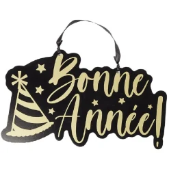 Suspension Bonne Année en bois noir et doré-Gifi Discount