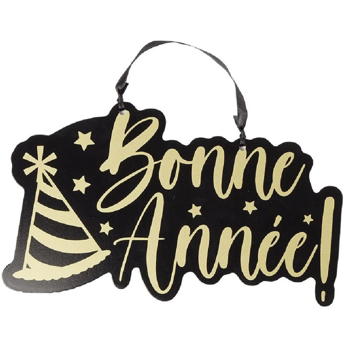 Suspension Bonne Année en bois noir et doré-Gifi Discount