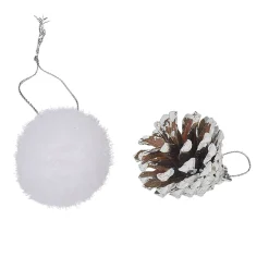 Suspension boule de Noël blanche et pomme de pin argentée x10-Gifi Hot