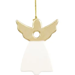 Suspension de Noël Ange en grès blanc et doré H11 cm-Gifi New