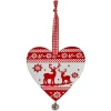 Suspension de Noël Coeur en bois motif traditionnel rouge blanc-Gifi Discount