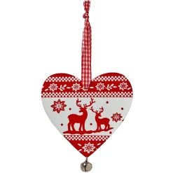 Suspension de Noël Coeur en bois motif traditionnel rouge blanc-Gifi Discount