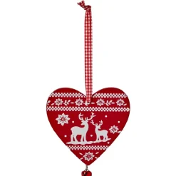 Suspension de Noël Coeur en bois motif traditionnel rouge blanc-Gifi Discount