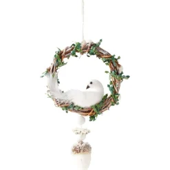 Suspension de Noël couronne en rotin avec animal blanche-Gifi Hot