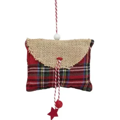 Suspension de Noël coussin forme enveloppe en jute et tartan-Gifi Sale